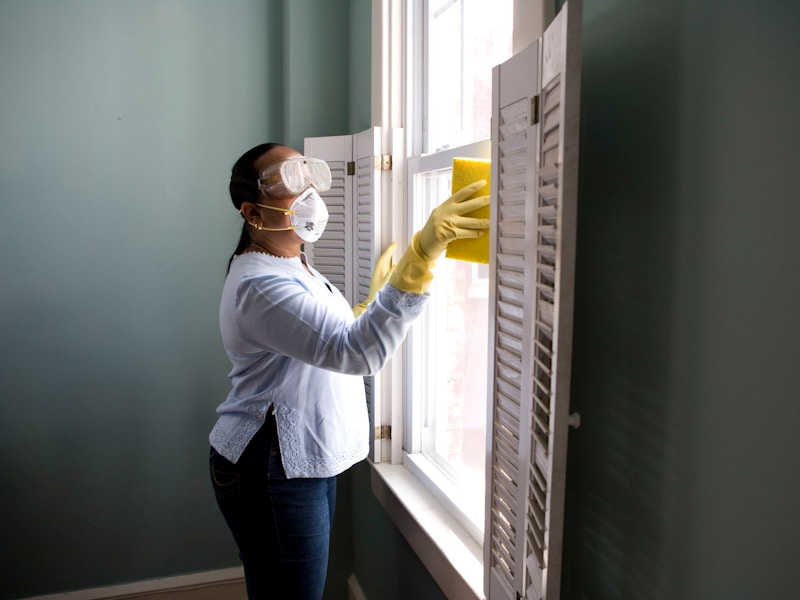 Woman cleaning the windows